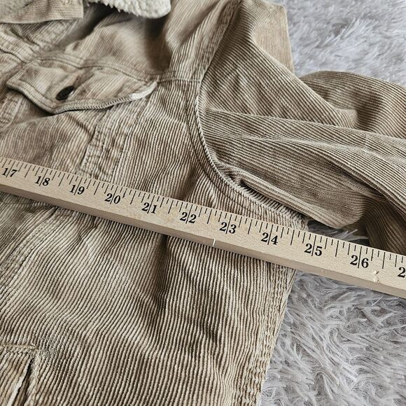 Old Navy Vintage Corduroy Sherpa Lined Jacket Tan Brown Jacket Y2K Trucker Med - Picture 8 of 12